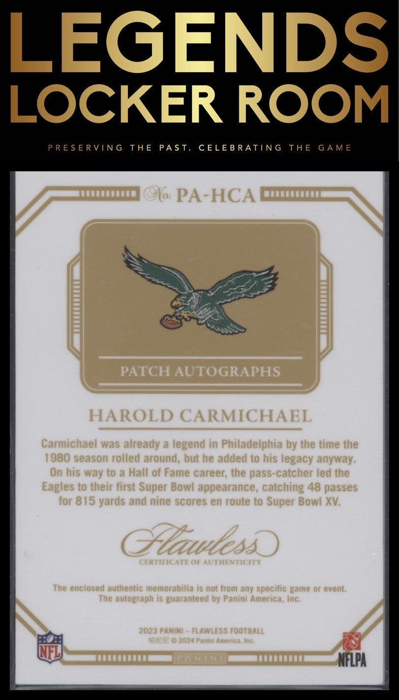 2023 Panini Flawless #PA-HCA Harold Carmichael Patch Autographs #/25