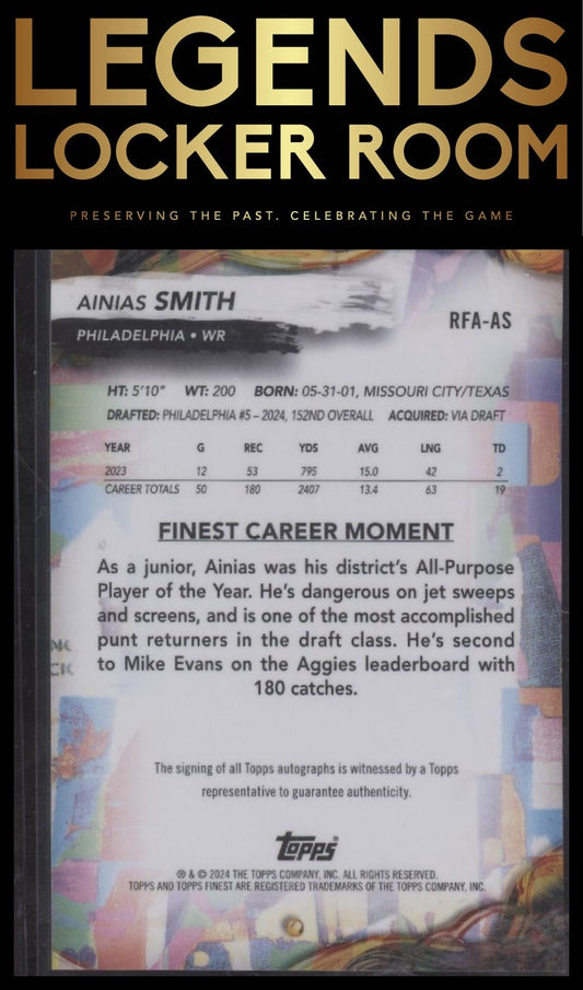 2024 Finest #RFA-AS Ainias Smith Rookie Finest Autographs