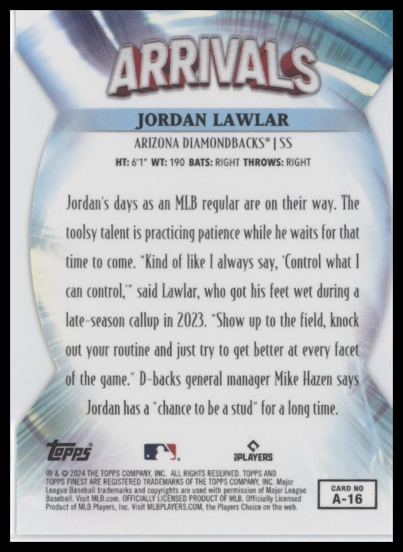 2024 Finest #A-16 Jordan Lawlar Arrivals