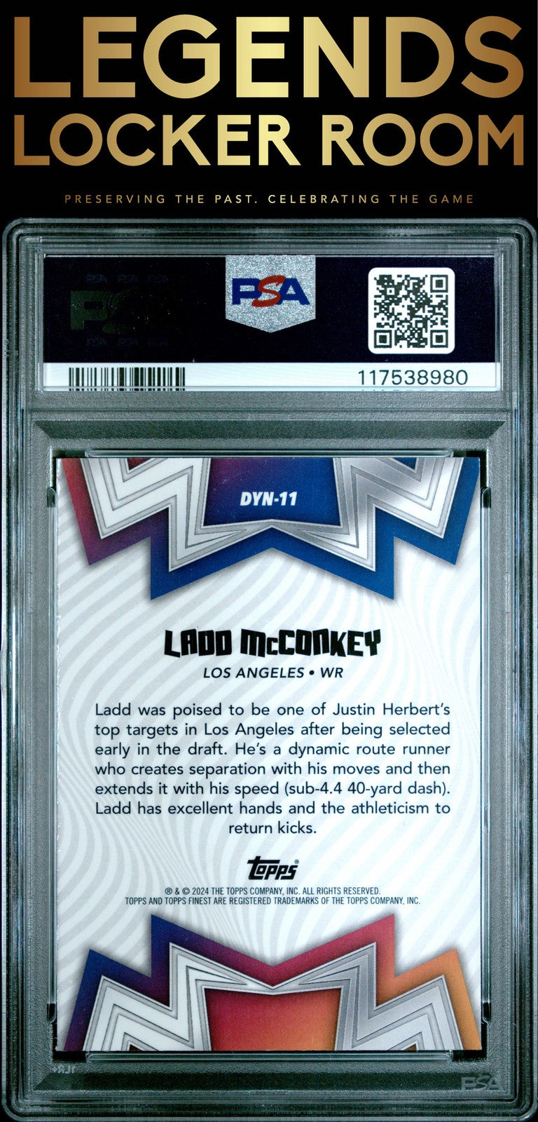 2024 Topps Finest Dynamos #DYN11 Ladd Mcconkey Dynamos-Blue Refractor PSA 9