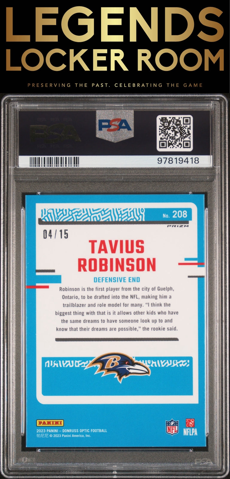 2023 Panini Donruss Optic #208 Tavius Robinson Ice PSA 9