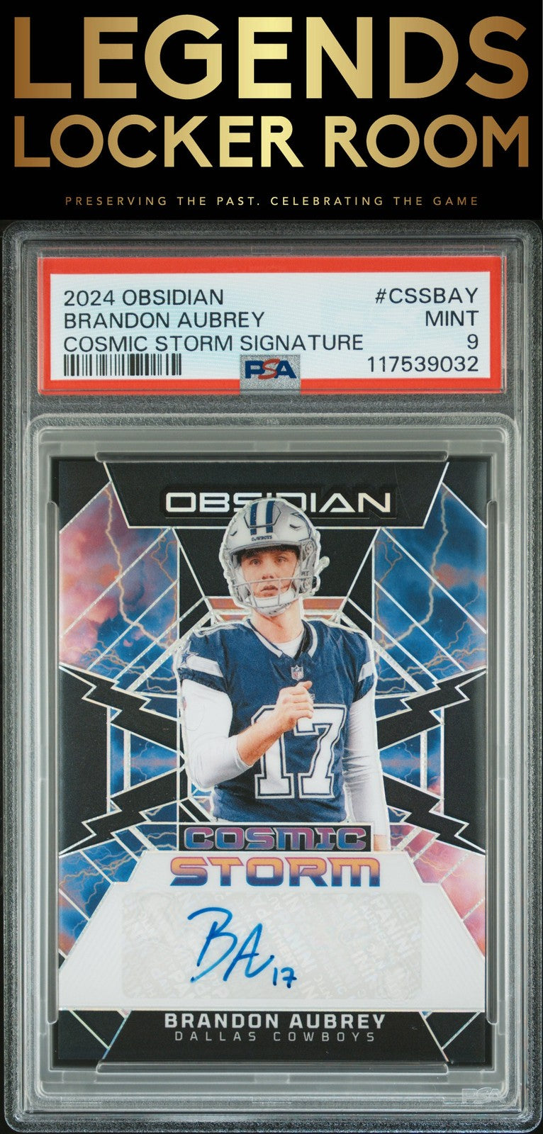 2024 Panini Obsidian Cosmic Storm Signatures #CSSBAY Brandon Aubrey PSA 9