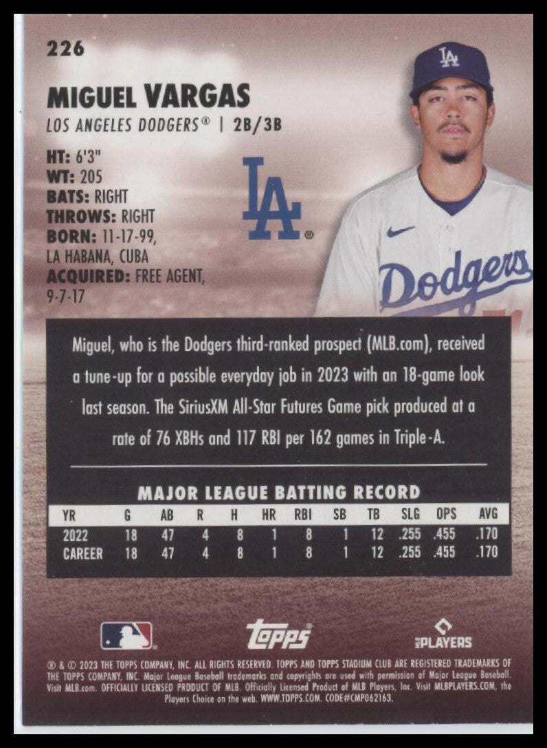 2023 Stadium Club #226 Miguel Vargas