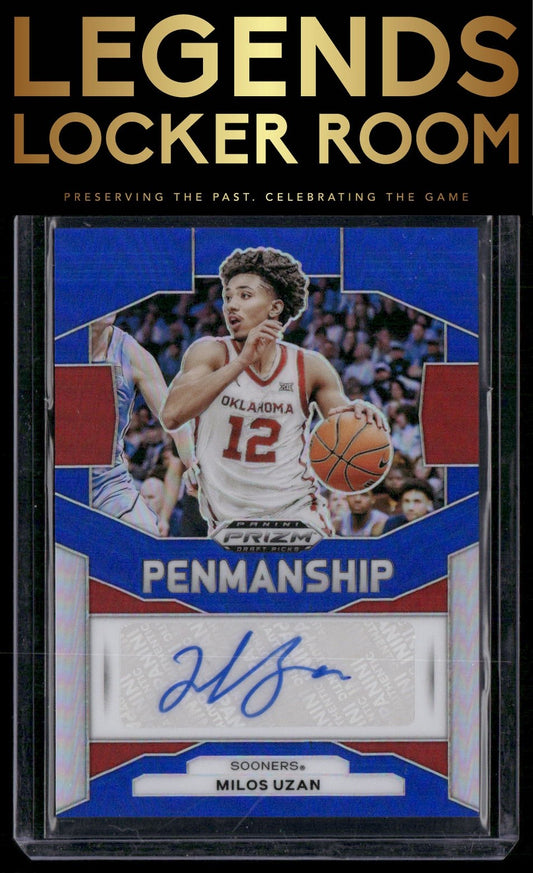 2024 Panini Prizm Draft Picks #P-MUZ Milos Uzan Penmanship Prizms Blue #/149