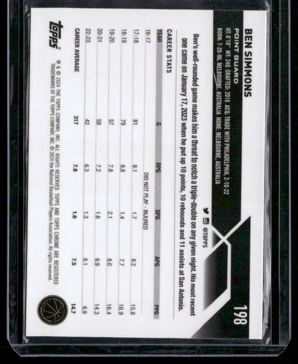 2023-24 Topps Chrome #198 Ben Simmons