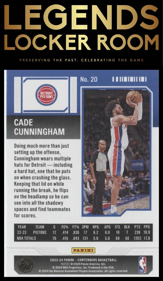 2023-24 Panini Contenders #20 Cade Cunningham Season Ticket Retail