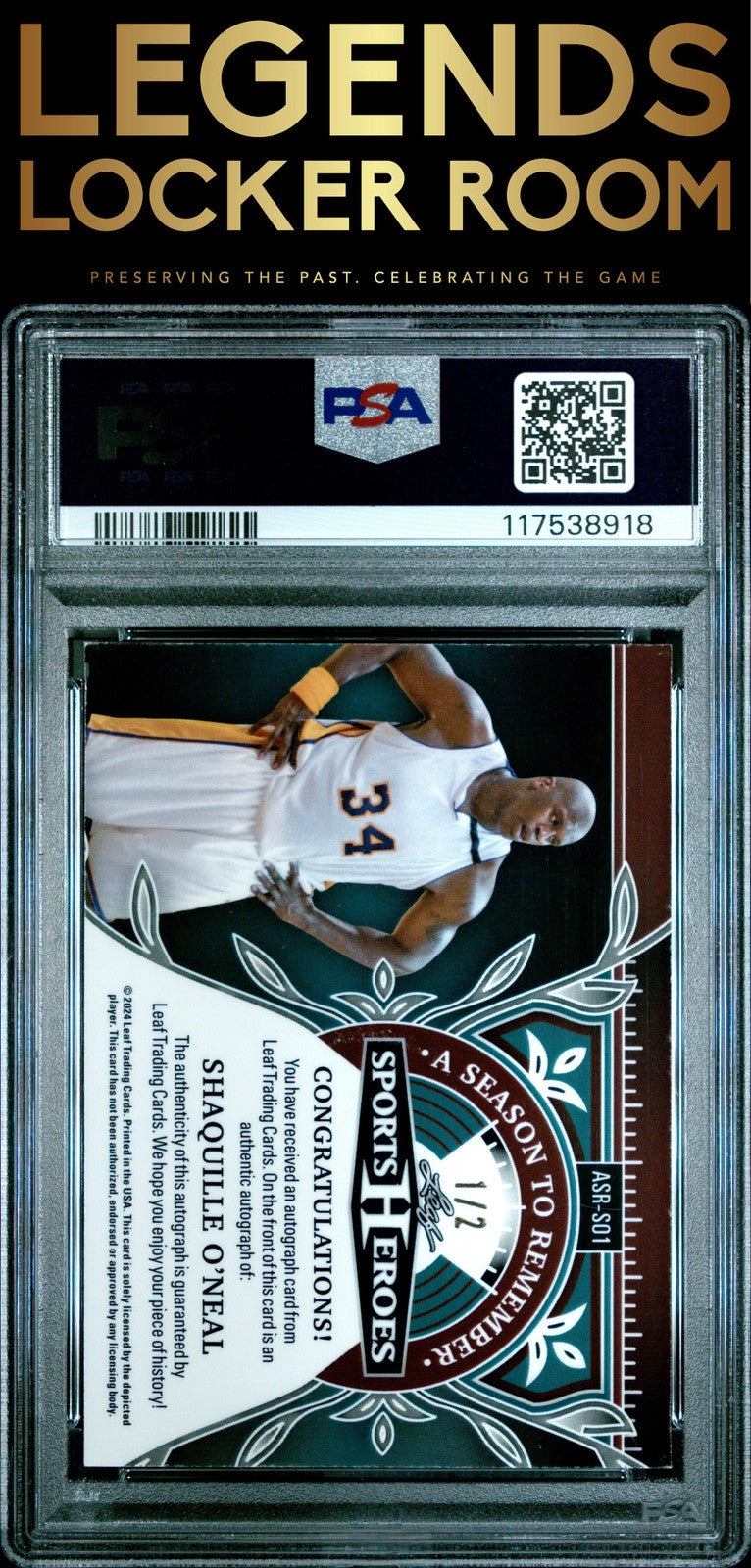 2024 Leaf Sports Heroes A Season To Remember Autographs Shaquille O'Neal PSA 7