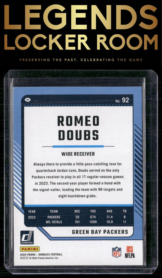 2024 Donruss #92 Romeo Doubs Press Proof Green
