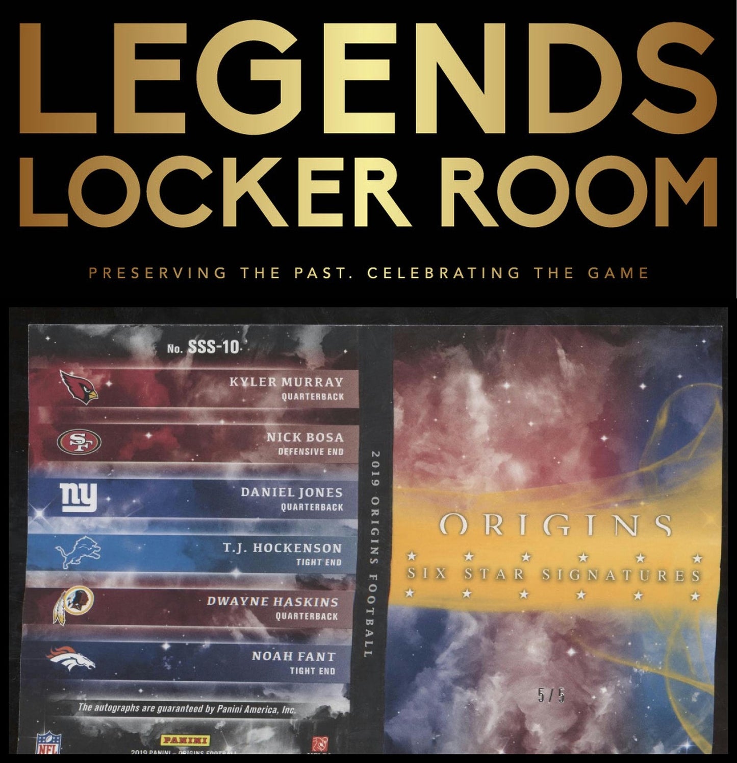 2019 Panini Origins Jones/Haskins/Murray/Bosa/Fant/Hockenson Auto Book Gold /5