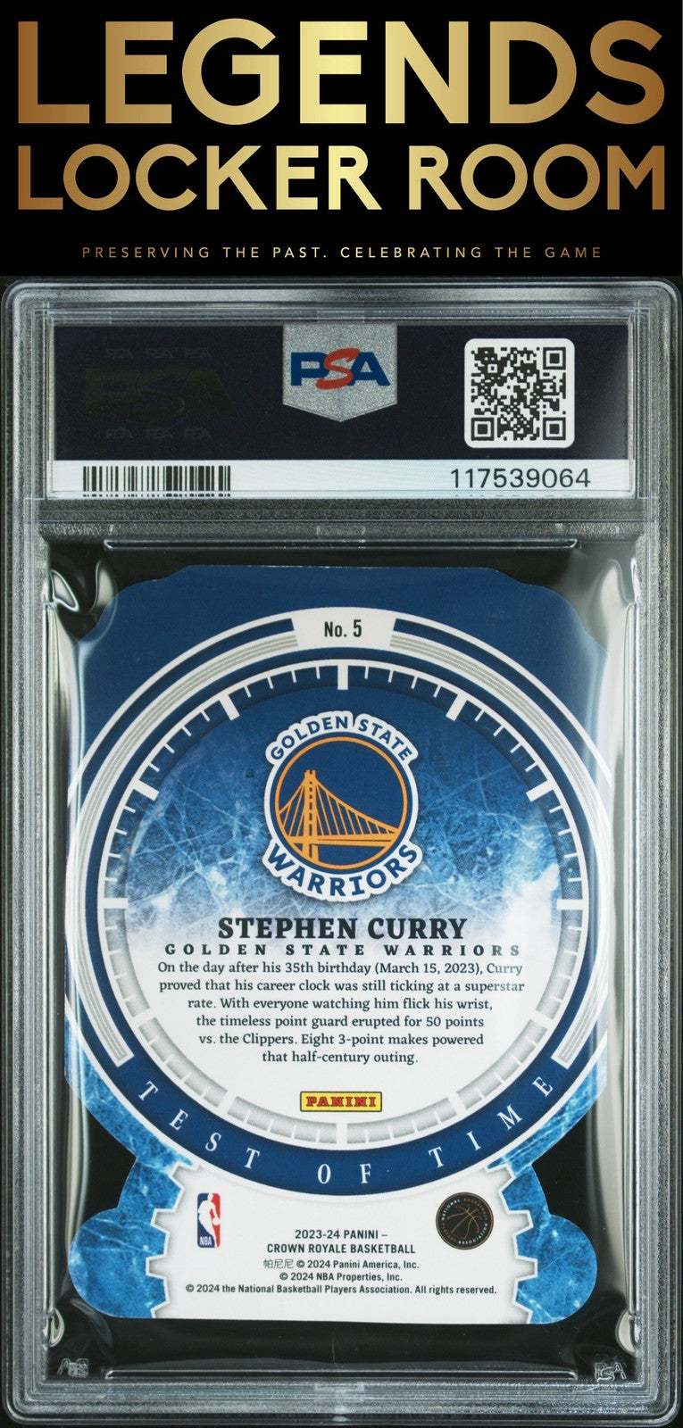 2023 Panini Crown Royale Test Of Time #5 Stephen Curry Test Of Time-Blue PSA 9