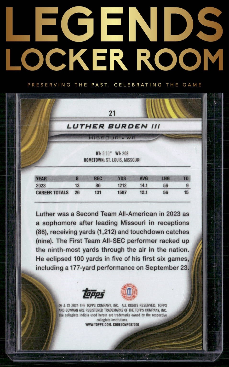 2024 Bowman University Best Luther Burden III Green Mini Diamond Refractor #/99