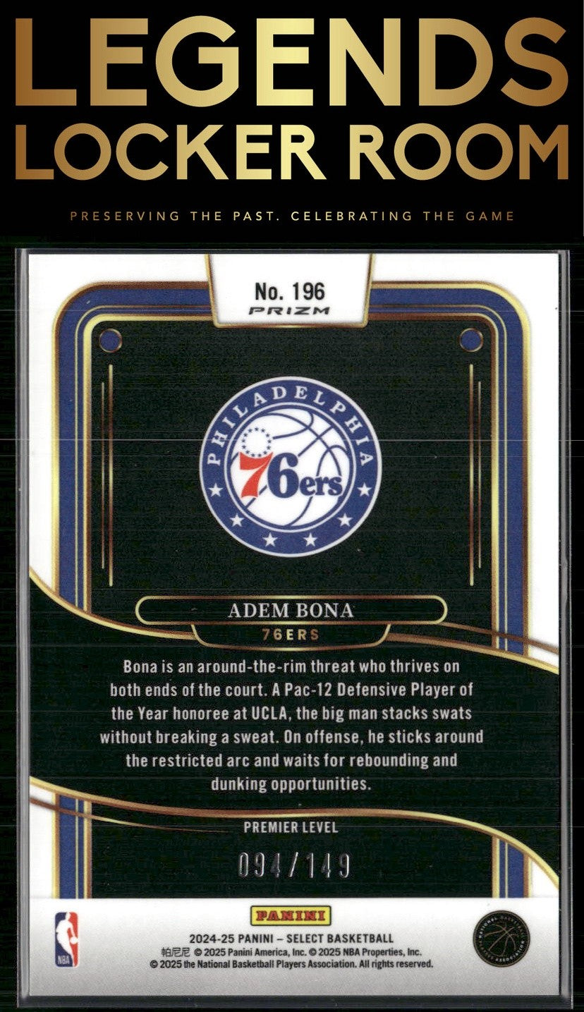 2024-25 Panini Select #196 Adem Bona White Prizm #/149