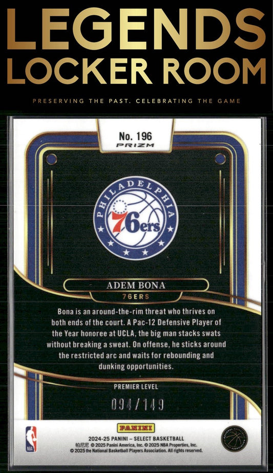 2024-25 Panini Select #196 Adem Bona White Prizm #/149