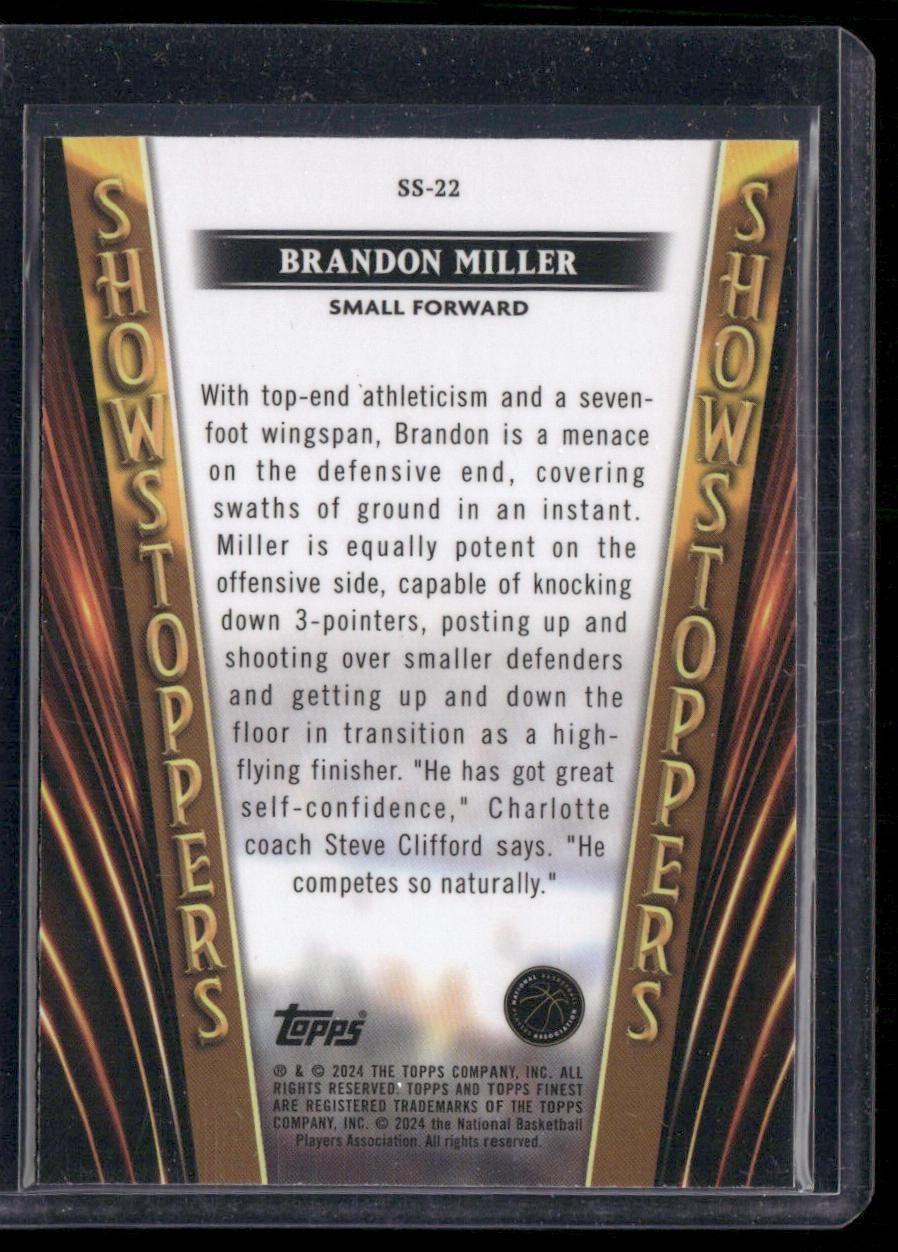 2023-24 Finest Brandon Miller Showstoppers Purple Checkerboard Refractors #/125