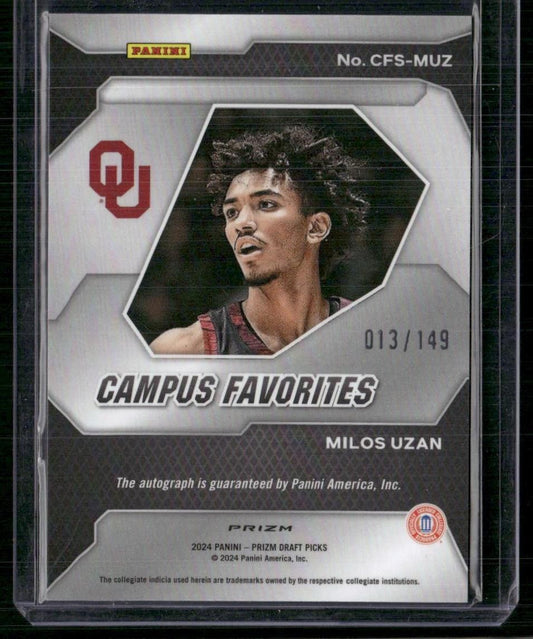 2024 Panini Prizm Draft Picks Milos Uzan Campus Favorites Auto Blue #/149