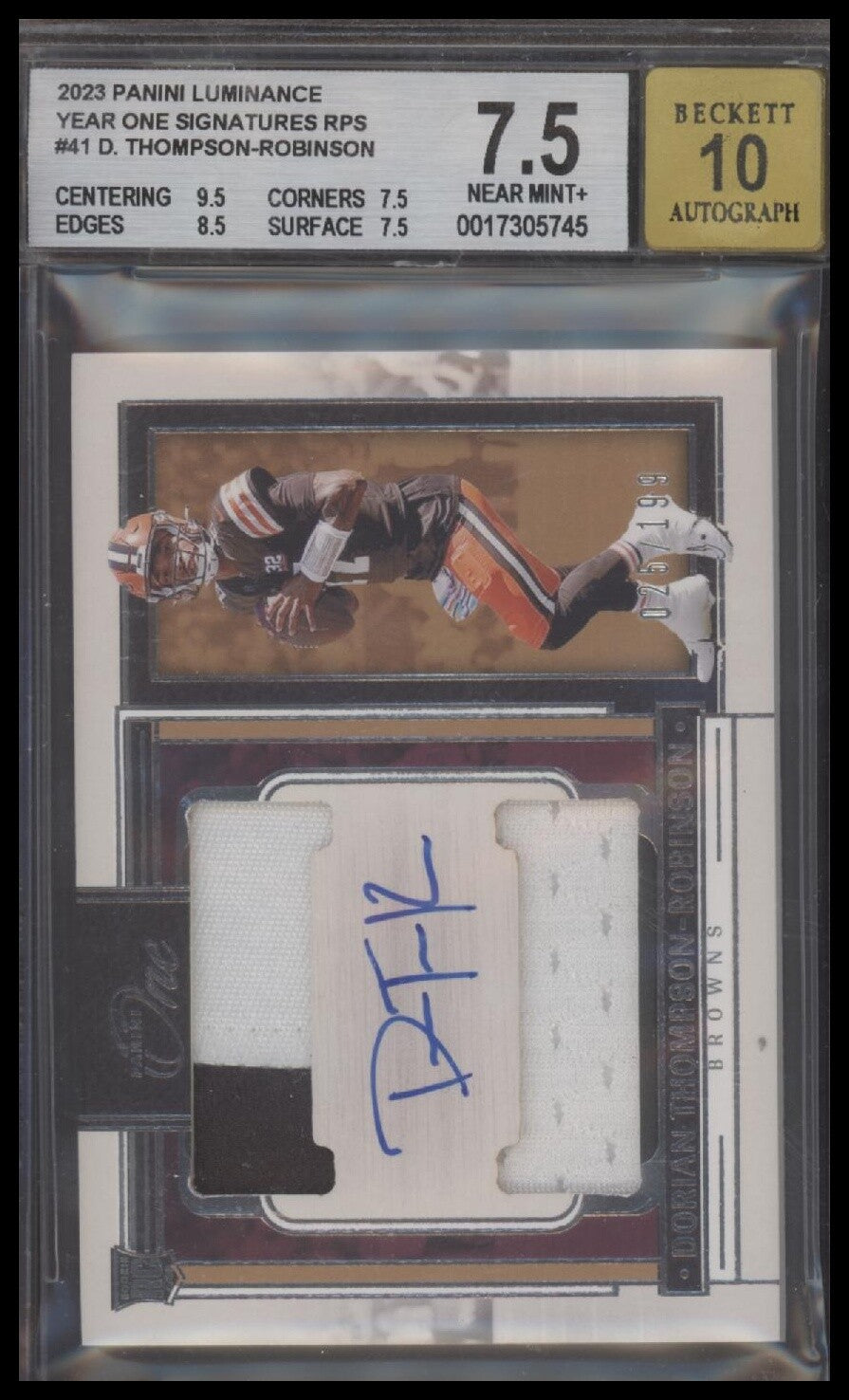 2023 Panini Luminance Year One Signatures Dorian Thompson-Robinson BGS 7.5