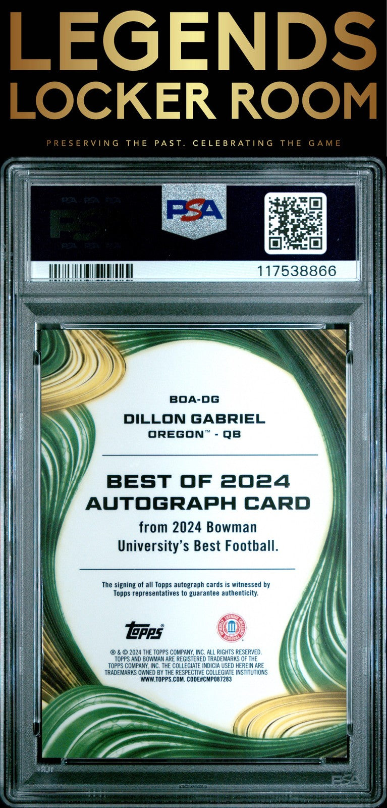 2024 Bowman Best University Best Of 2024 Auto Dillon Gabriel Teal /15 PSA 10