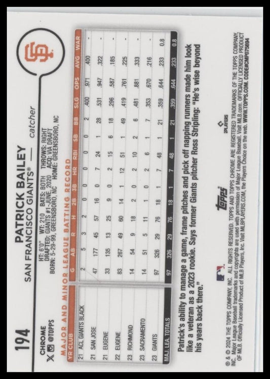 2024 Topps Chrome #194 Patrick Bailey