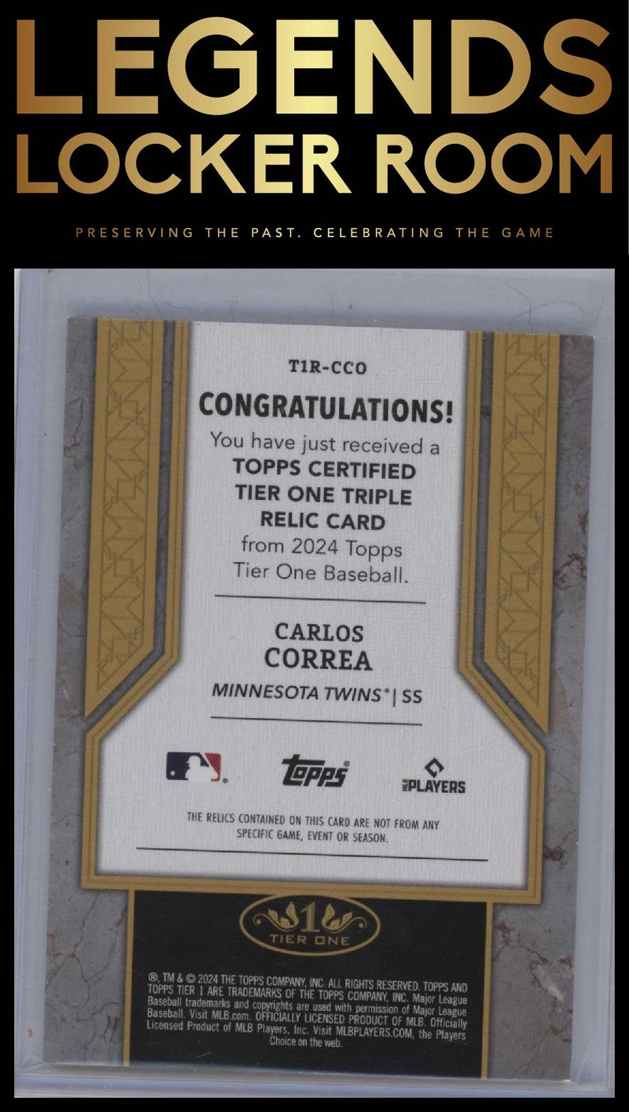 2024 Topps Tier One #T1R-CCO Carlos Correa Tier One Relics Triples /49