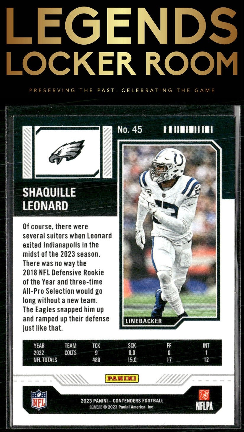 2023 Panini Contenders #45 Shaquille Leonard Season Ticket Retail