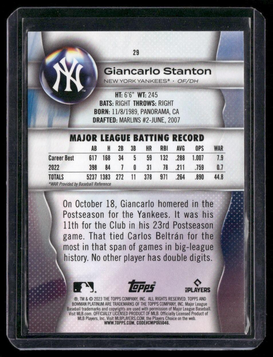 2023 Bowman Platinum #29 Giancarlo Stanton