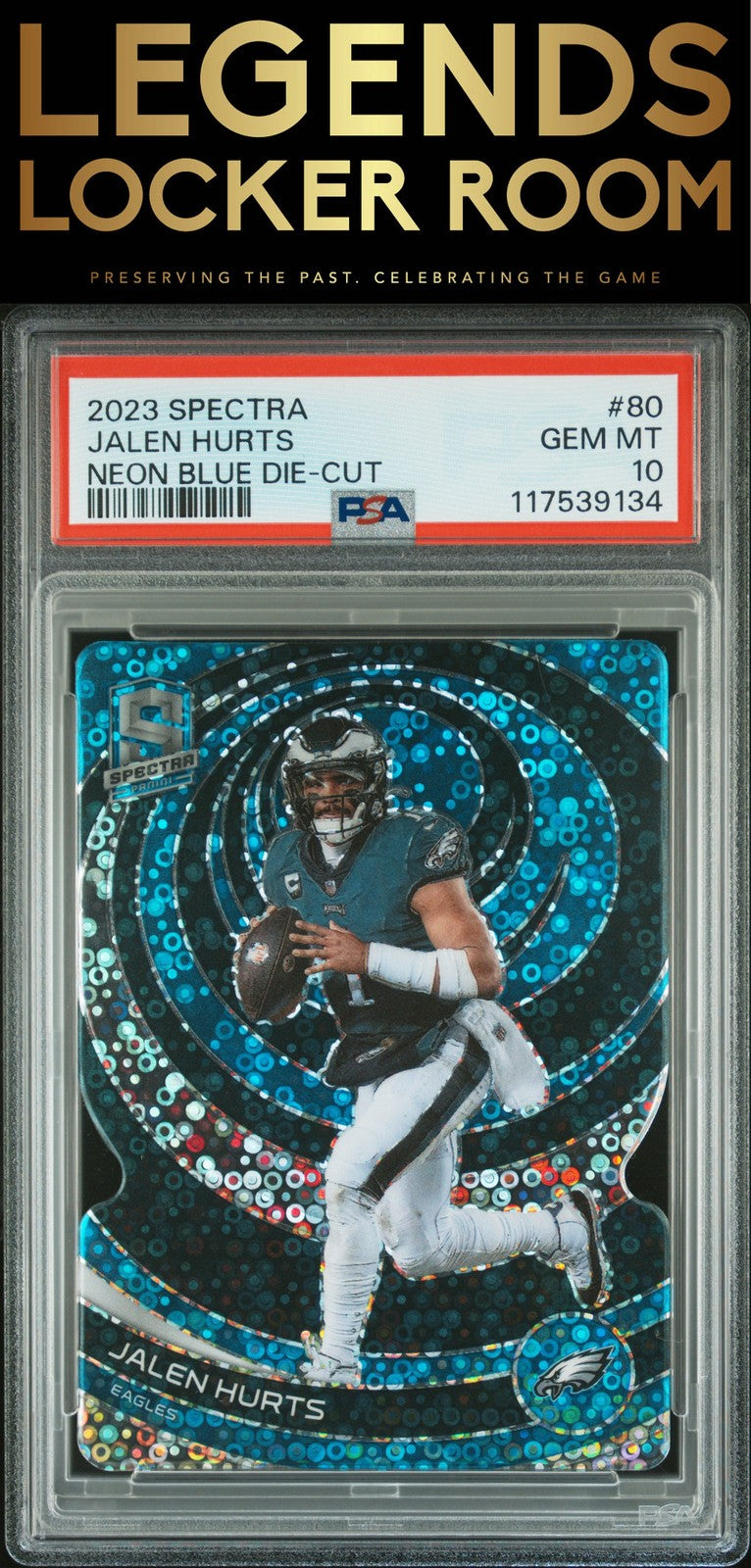 2023 Panini Spectra #80 Jalen Hurts Neon Blue Die-Cut PSA 10