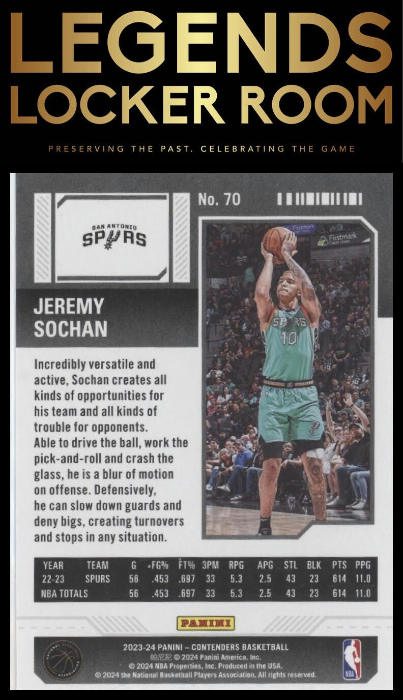 2023-24 Panini Contenders #70 Jeremy Sochan Season Ticket Retail