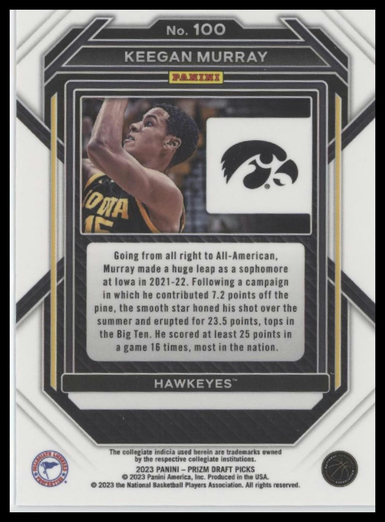2023 Panini Prizm Draft Picks #100 Keegan Murray