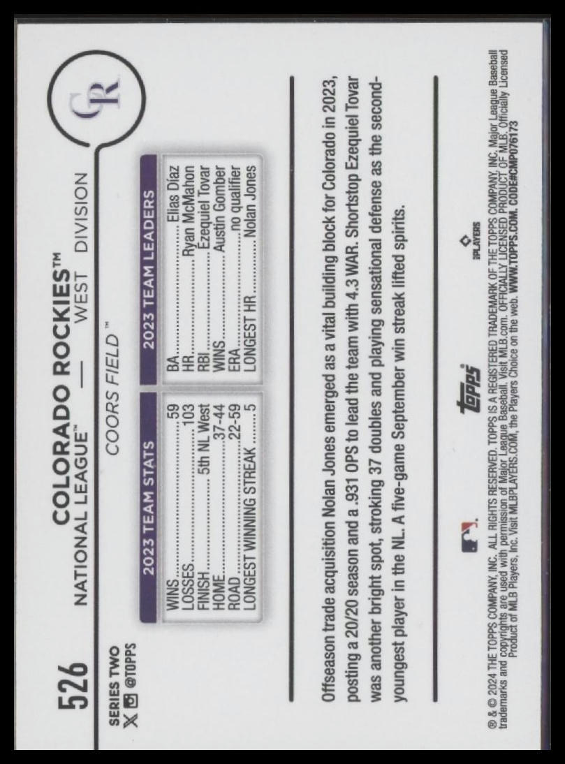 2024 Topps #526 Colorado Rockies