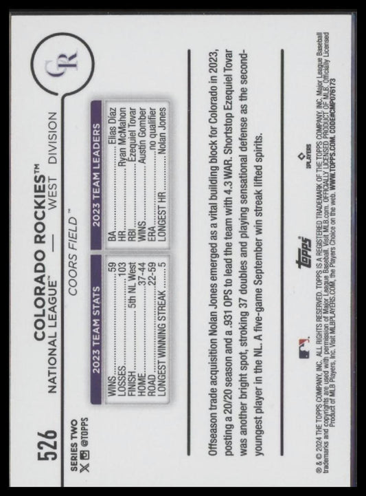 2024 Topps #526 Colorado Rockies