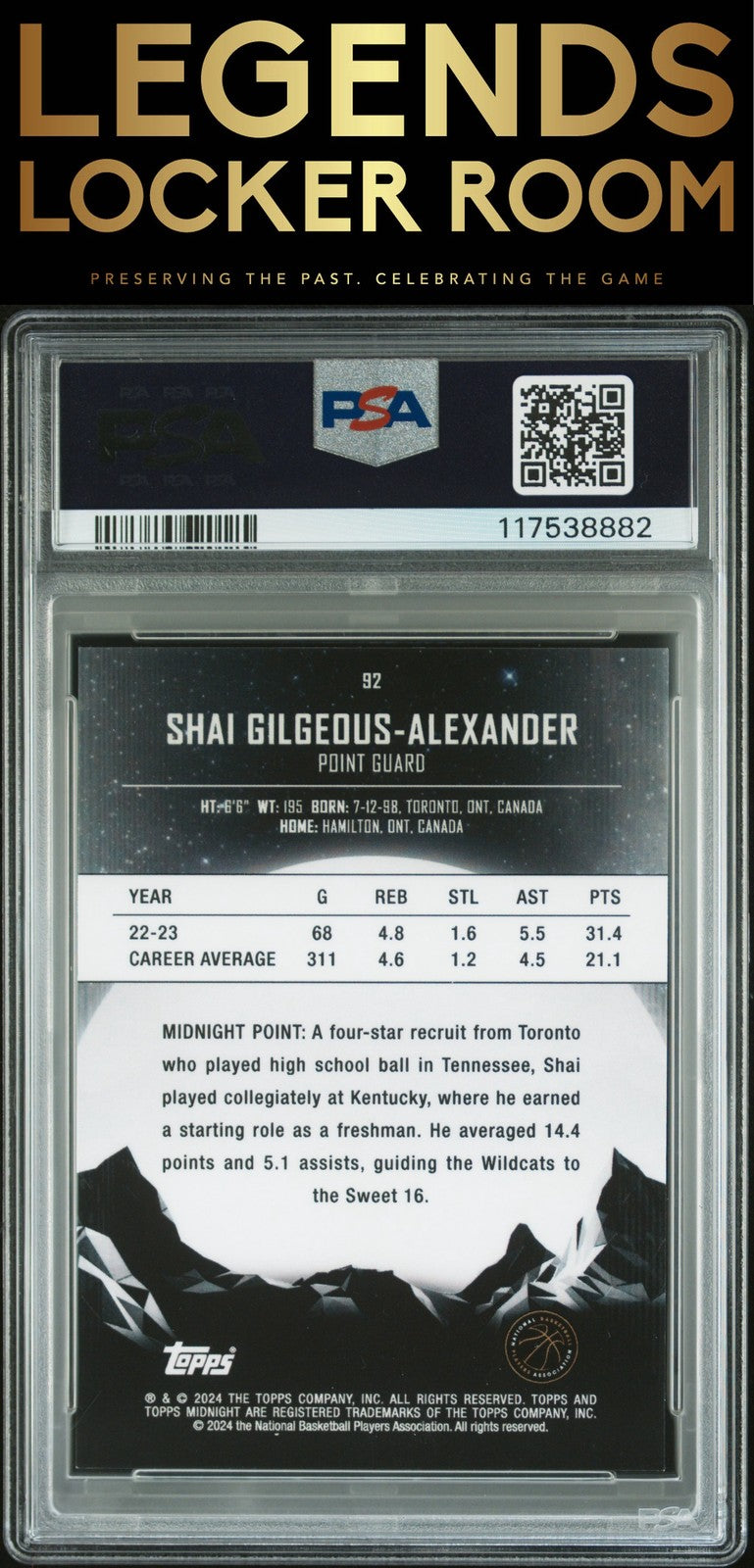 2023 Topps Midnight #92 S. Gilgeous-Alexander Twilight PSA 9