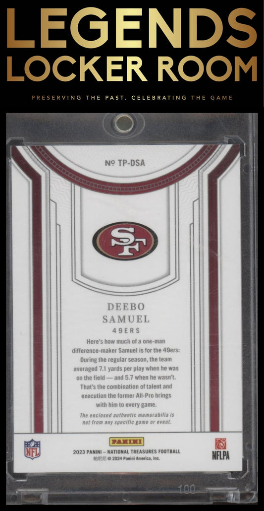 2023 Panini National Treasures #TP-DSA Deebo Samuel Treasured Patches #/49