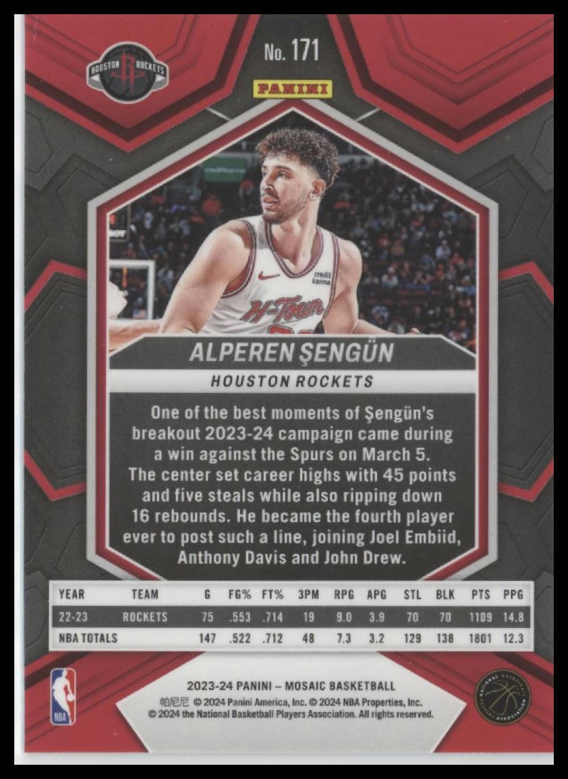 2023-24 Panini Mosaic #171 Alperen Sengun