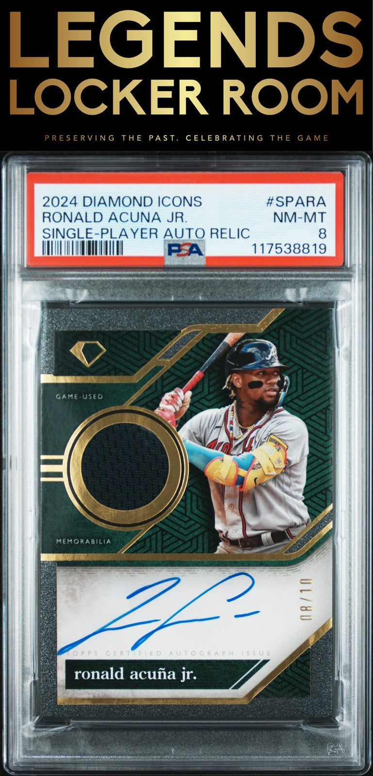2024 Topps Diamond Icons Single-Player Autographed Relics Ronald Acuna Jr. PSA 8