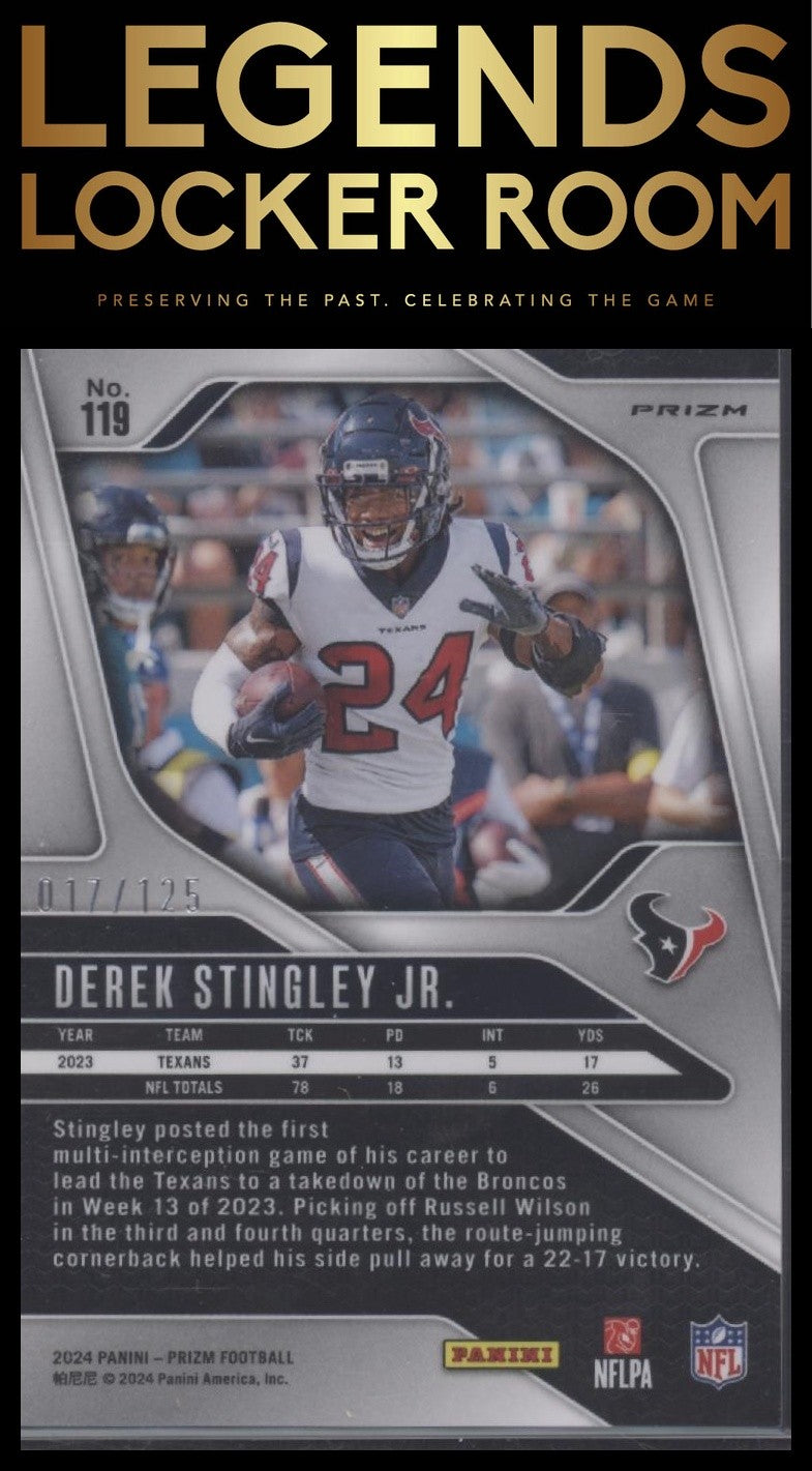 2024 Panini Prizm #119 Derek Stingley Jr. Purple #/125