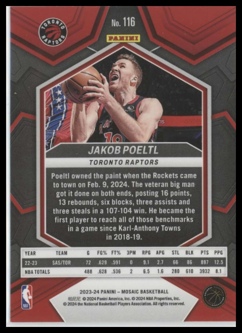 2023-24 Panini Mosaic #116 Jakob Poeltl