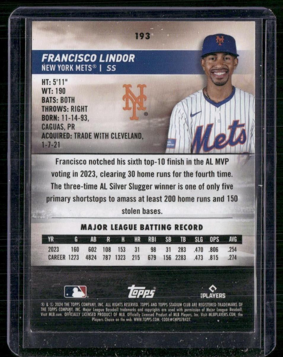 2024 Stadium Club #193 Francisco Lindor Red Foil