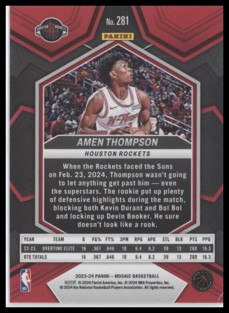 2023-24 Panini Mosaic #281 Amen Thompson City Edition