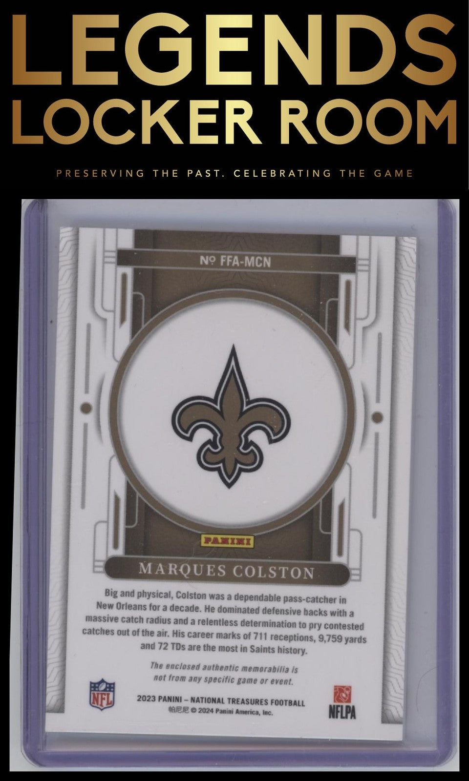 2023 Panini National Treasures #FFA-MCN Marques Colston Framed Fabric #/49