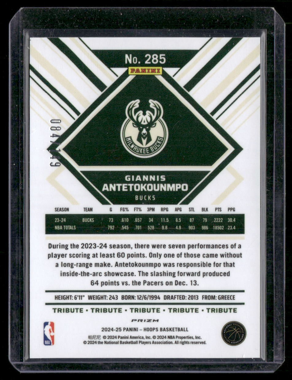2024-25 Hoops #285 Giannis Antetokounmpo Premium Prizms Lime Green #/149