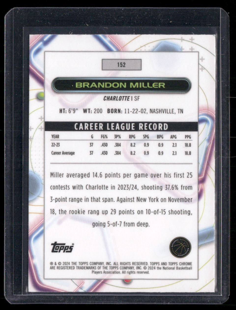 2023-24 Topps Chrome Cosmic #152 Brandon Miller