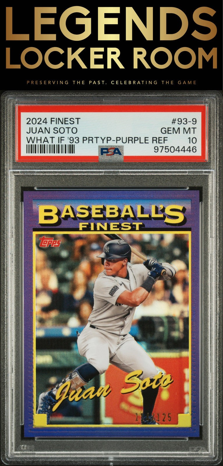 2024 Topps Finest What If 1993 Finest Prototypes Juan Soto Purple Ref PSA 10