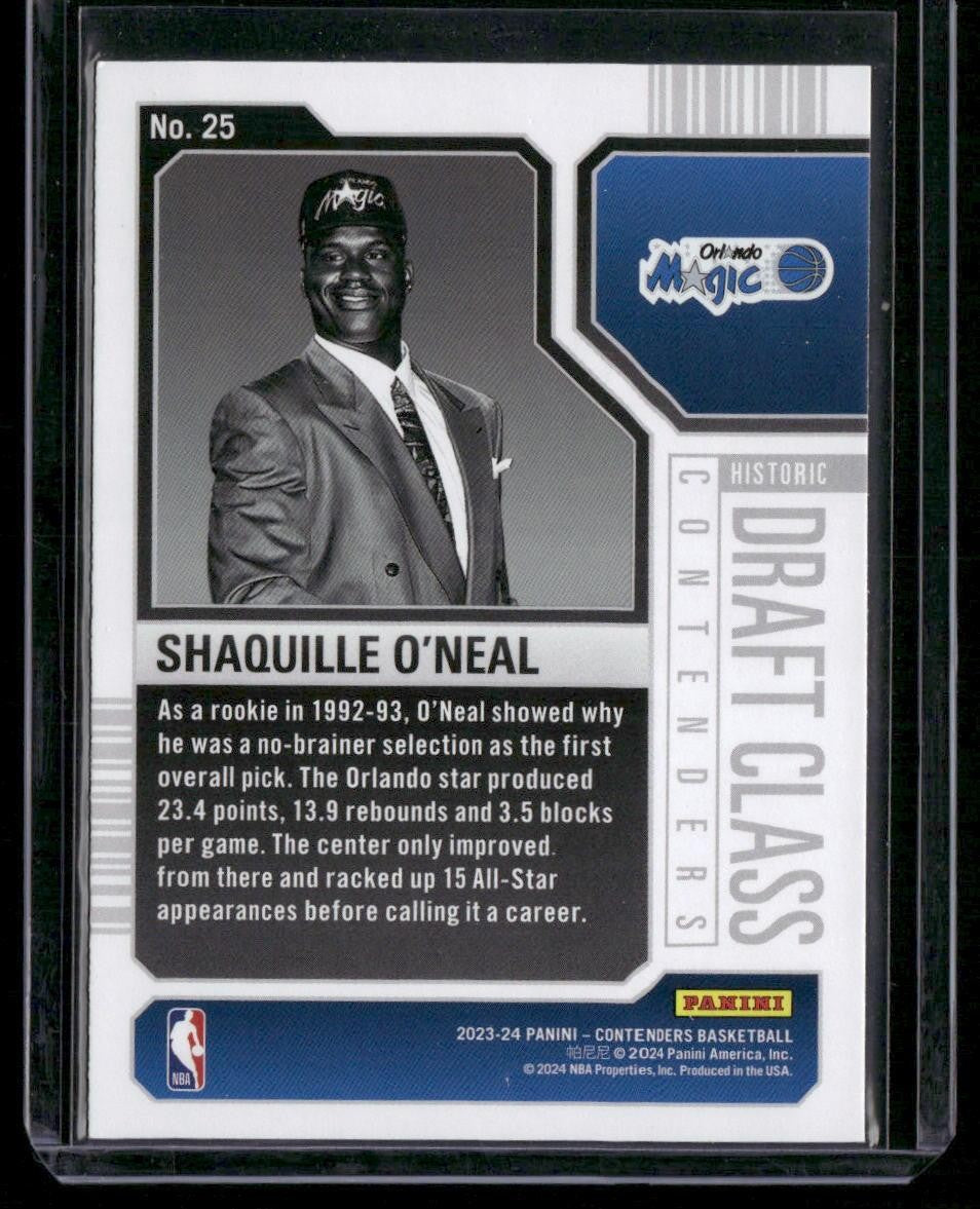 2023-24 Panini Contenders #25 Shaquille O'Neal Historic Draft Class Contenders