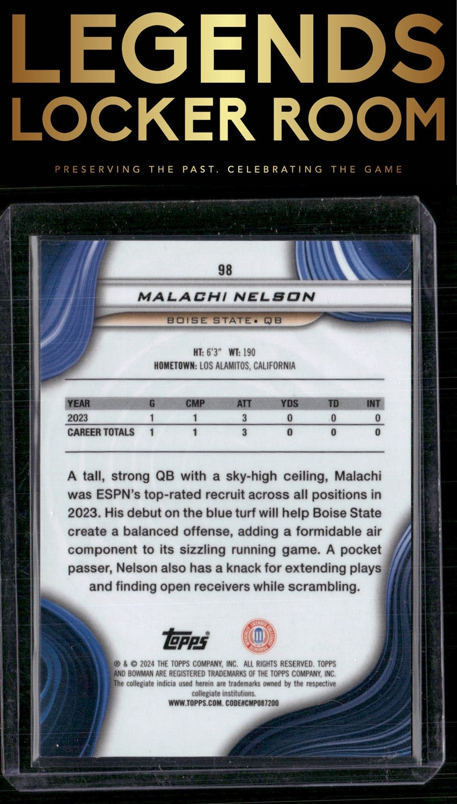 2024 Bowman University Best #98 Malachi Nelson Teal Geometric Refractor #/15