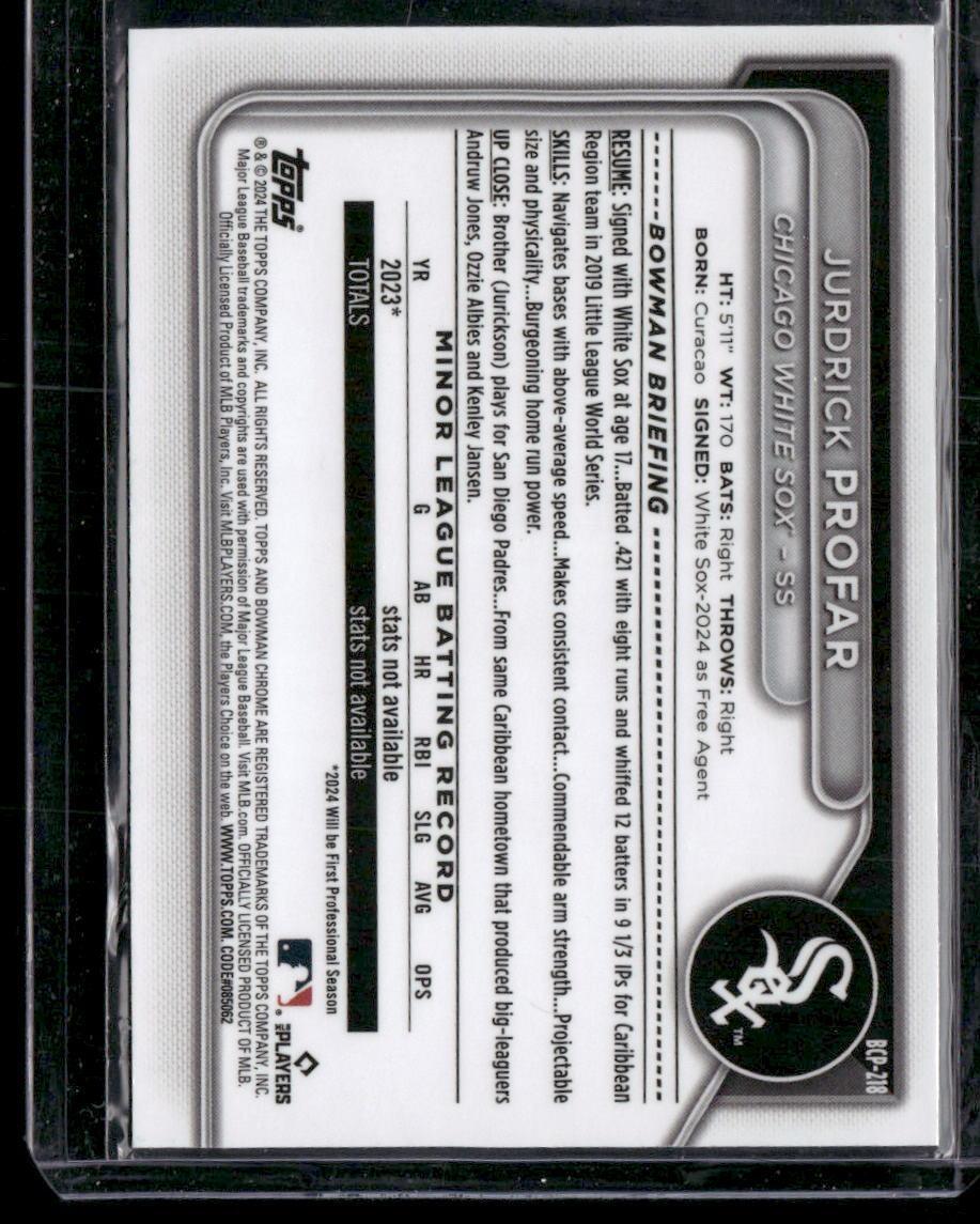 2024 Bowman Chrome #BCP-218 Jurdrick Profar Prospects