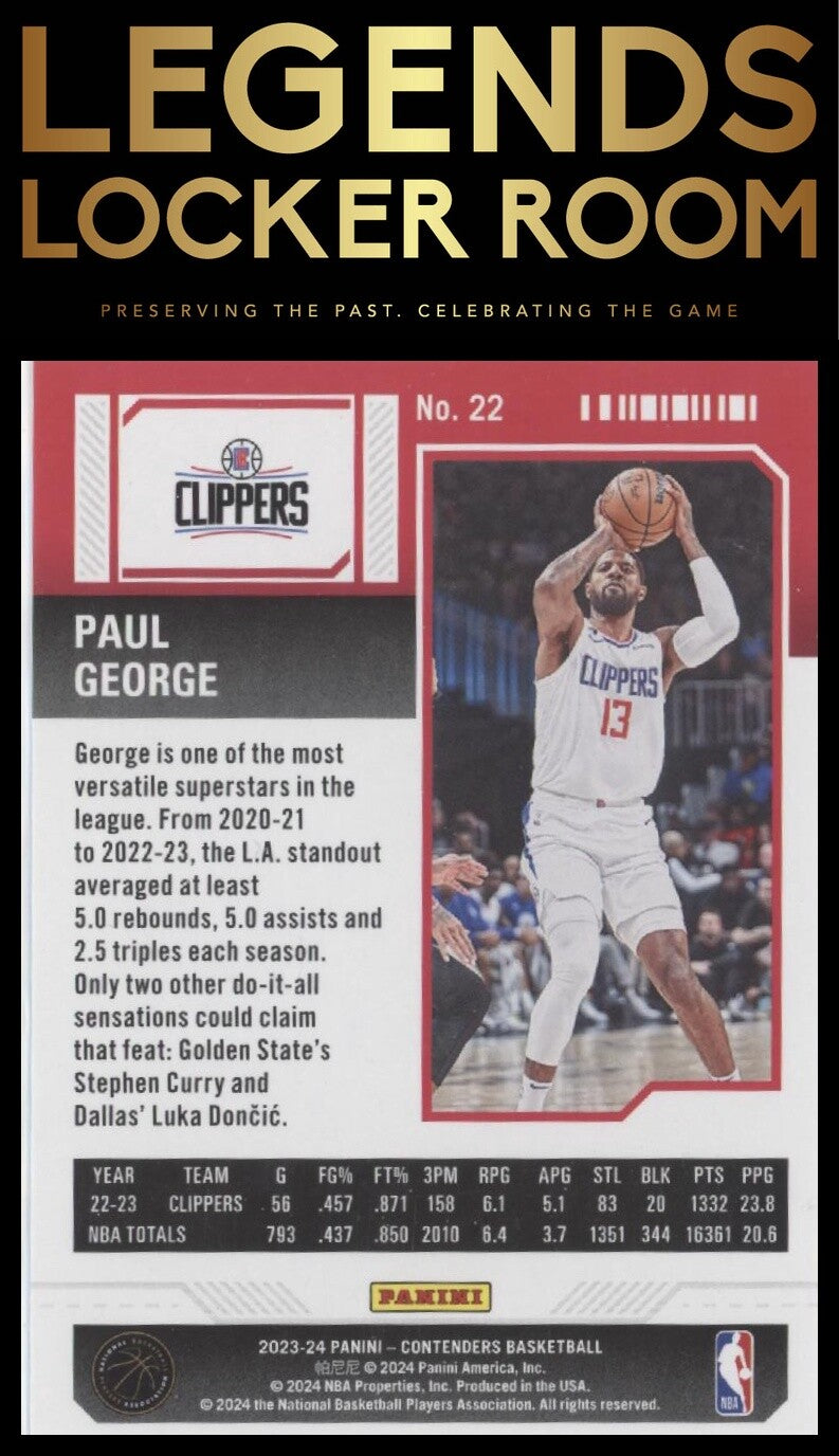 2023-24 Panini Contenders #22 Paul George Season Ticket Retail