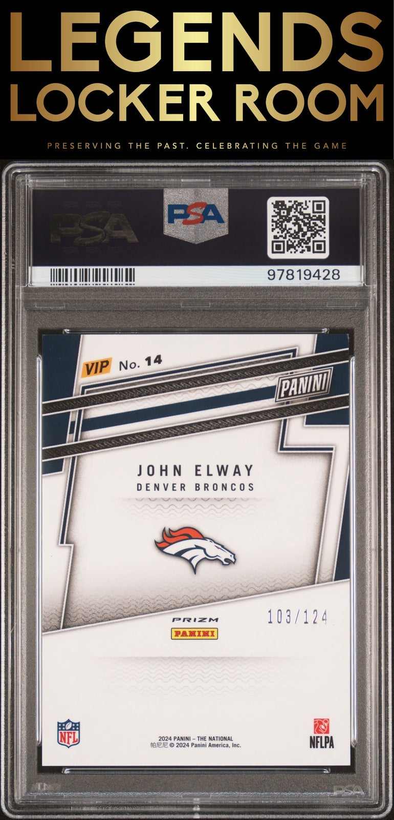 2024 Panini National Sports Convention John Elway Blue Sparkle