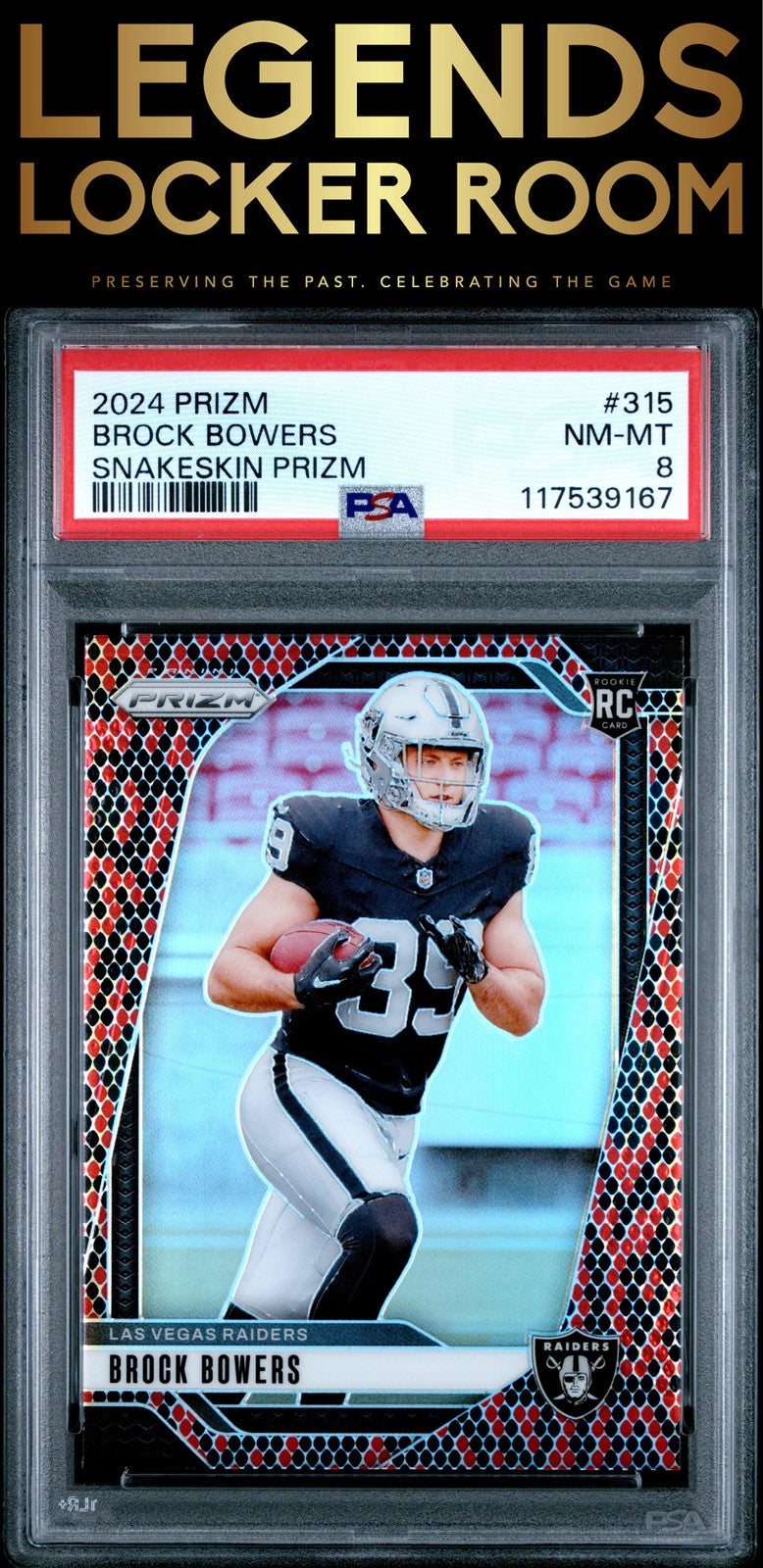 2024 Panini Prizm #315 Brock Bowers Snakeskin Prizm PSA 8