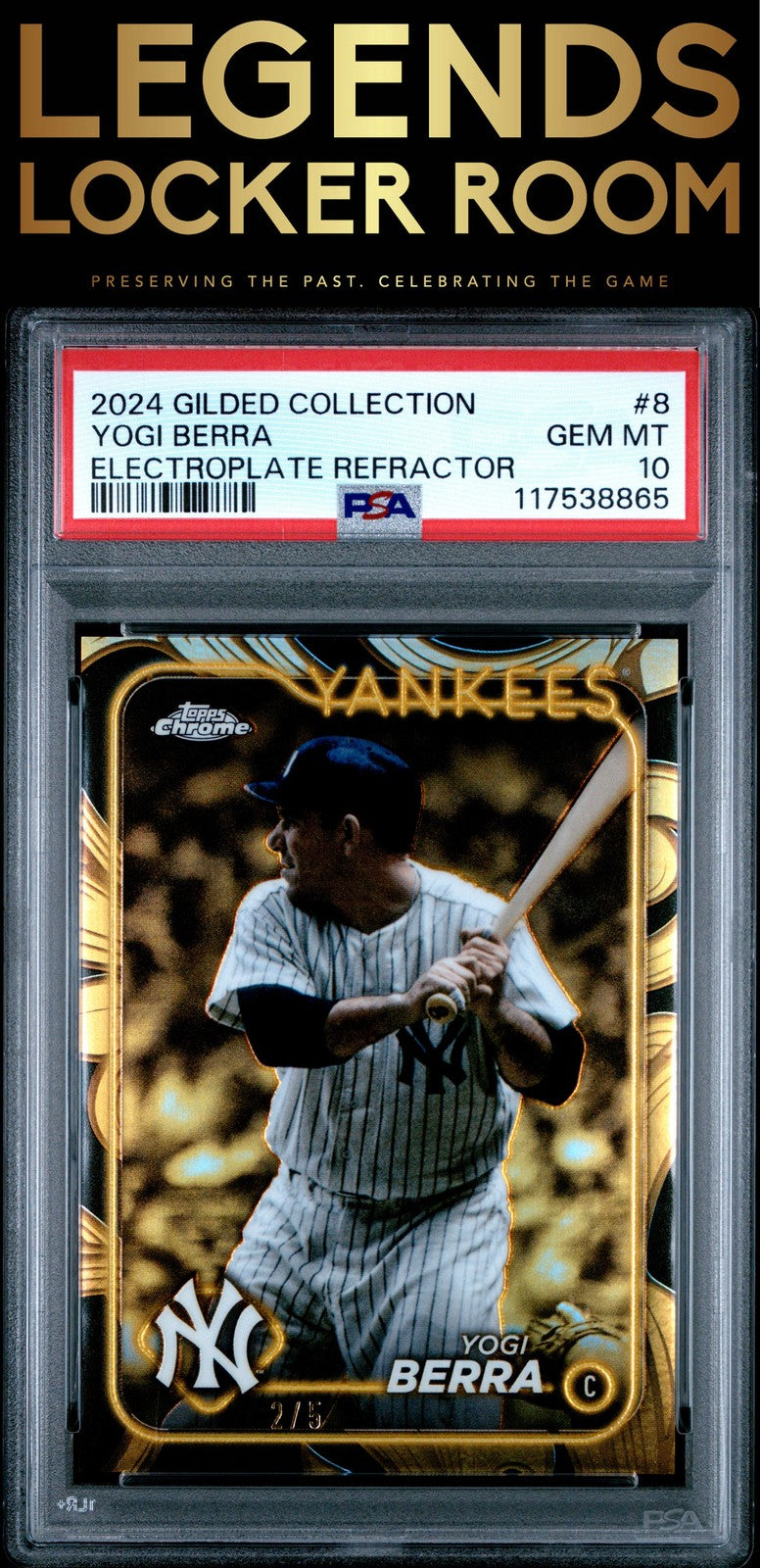 2024 Topps Gilded Collection Yogi Berra Electroplate Refractor 2/5 PSA 10