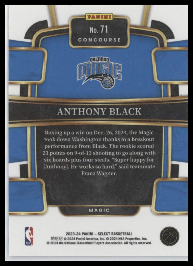 2023-24 Panini Select #71 Anthony Black Blue (Retail Base)